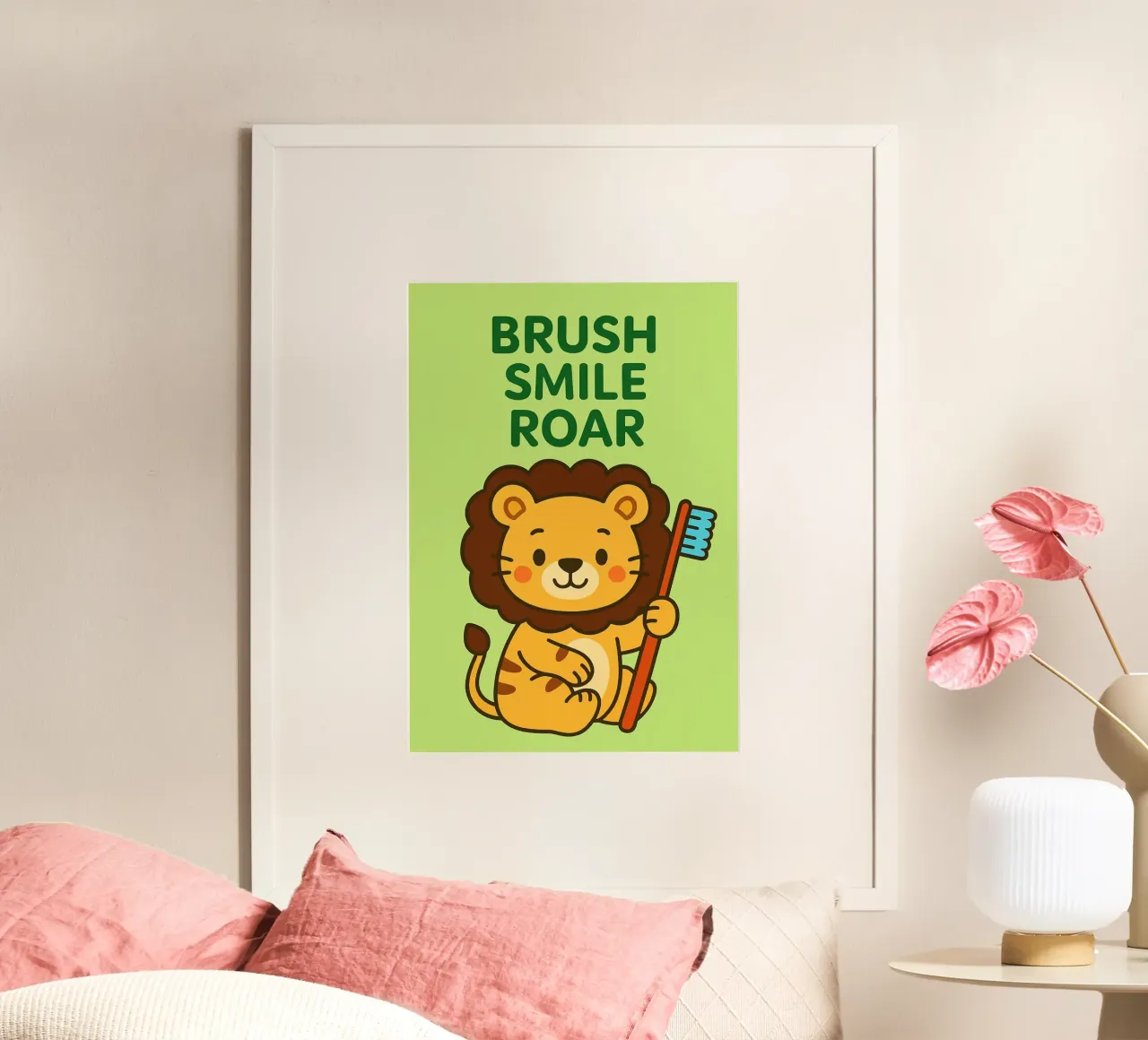 spazzola sorriso ruggito poster con telaio in alluminio da mompunks