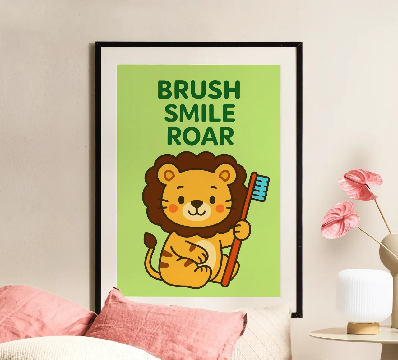 spazzola sorriso ruggito poster con telaio in alluminio da mompunks