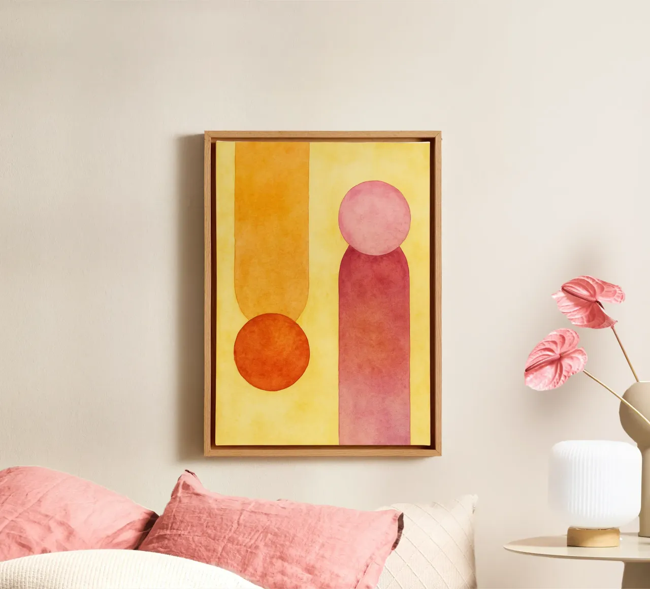circle line colorful painting canvas with Floater frame by mompunks