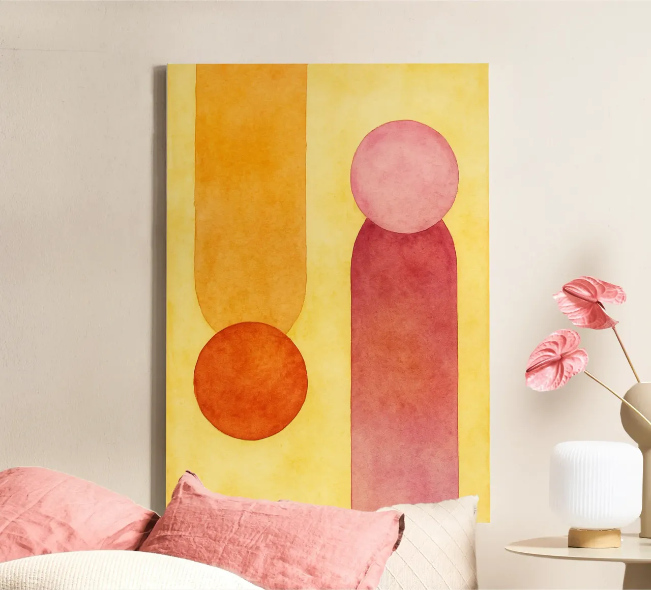 circle line colorful painting canvas with Floater frame by mompunks