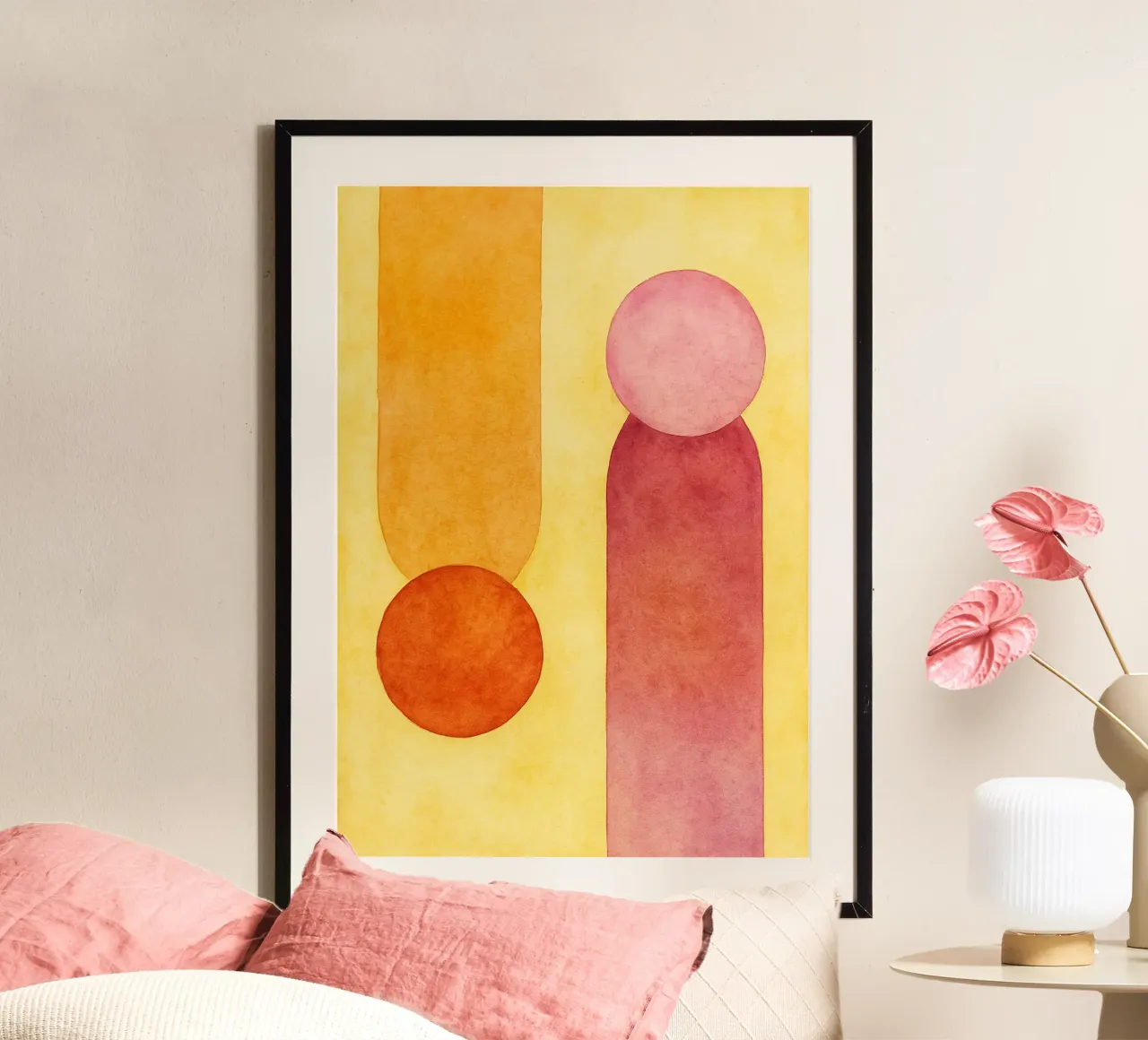 cerchio linea pittura colorata poster con telaio in alluminio da mompunks