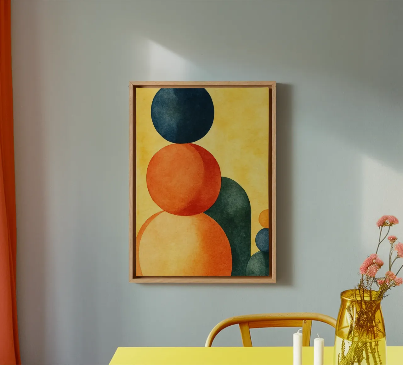 coral colorful painting canvas with Floater frame by mompunks