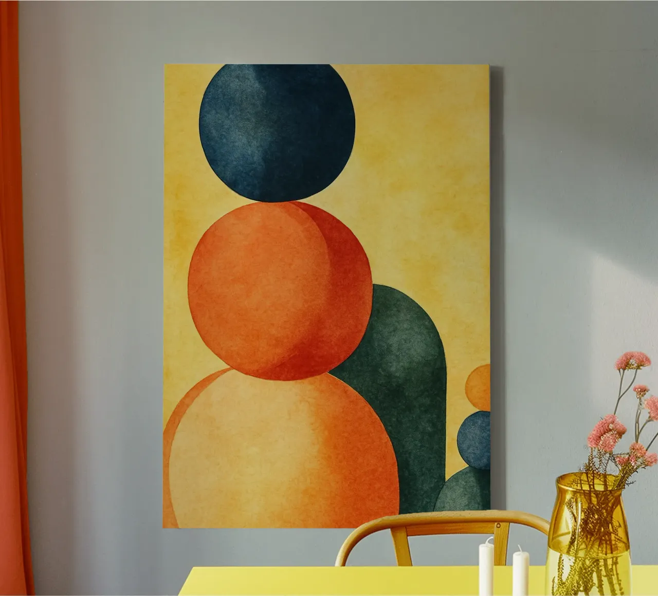 coral colorful painting canvas with Floater frame by mompunks