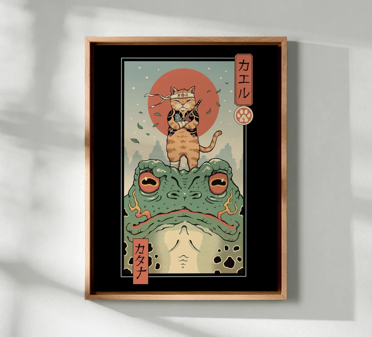 Catana and the Big Frog canvas with Floater frame by Junior Harrington
