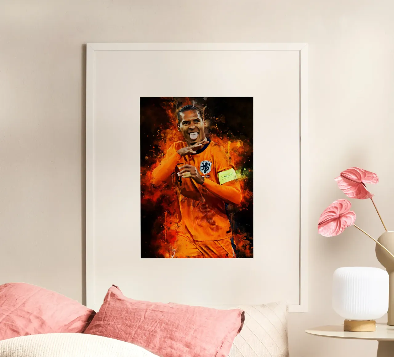 Virgil van Dijk Netherlands poster con telaio in legno da MasterInkArt