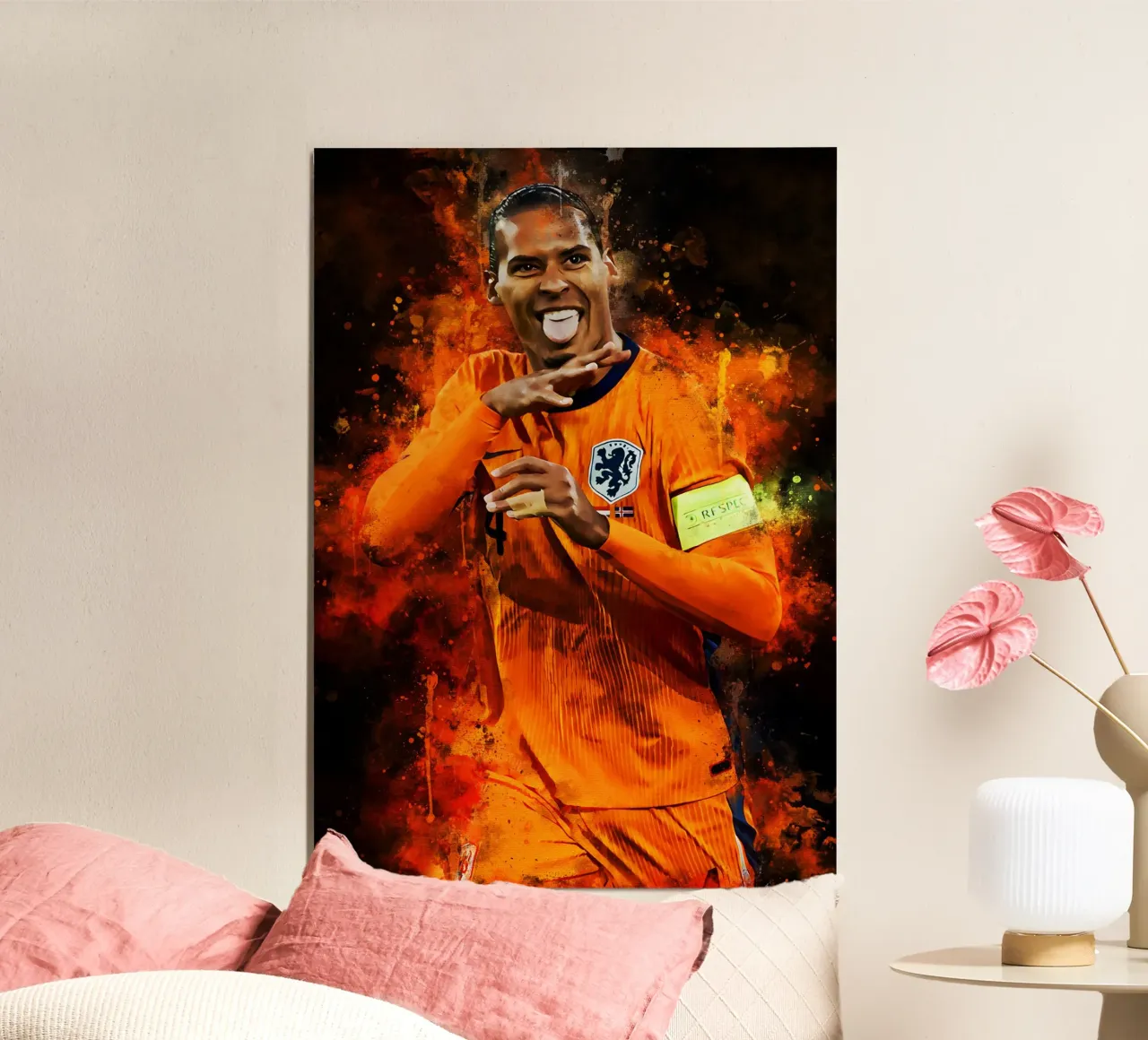 Virgil van Dijk Netherlands poster con telaio in legno da MasterInkArt