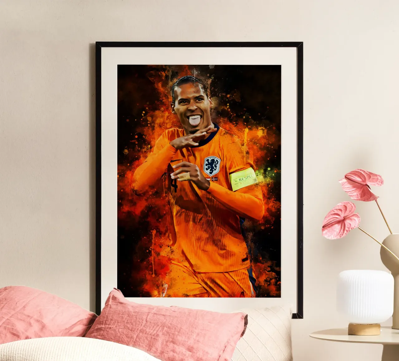 Virgil van Dijk Netherlands poster con telaio in legno da MasterInkArt
