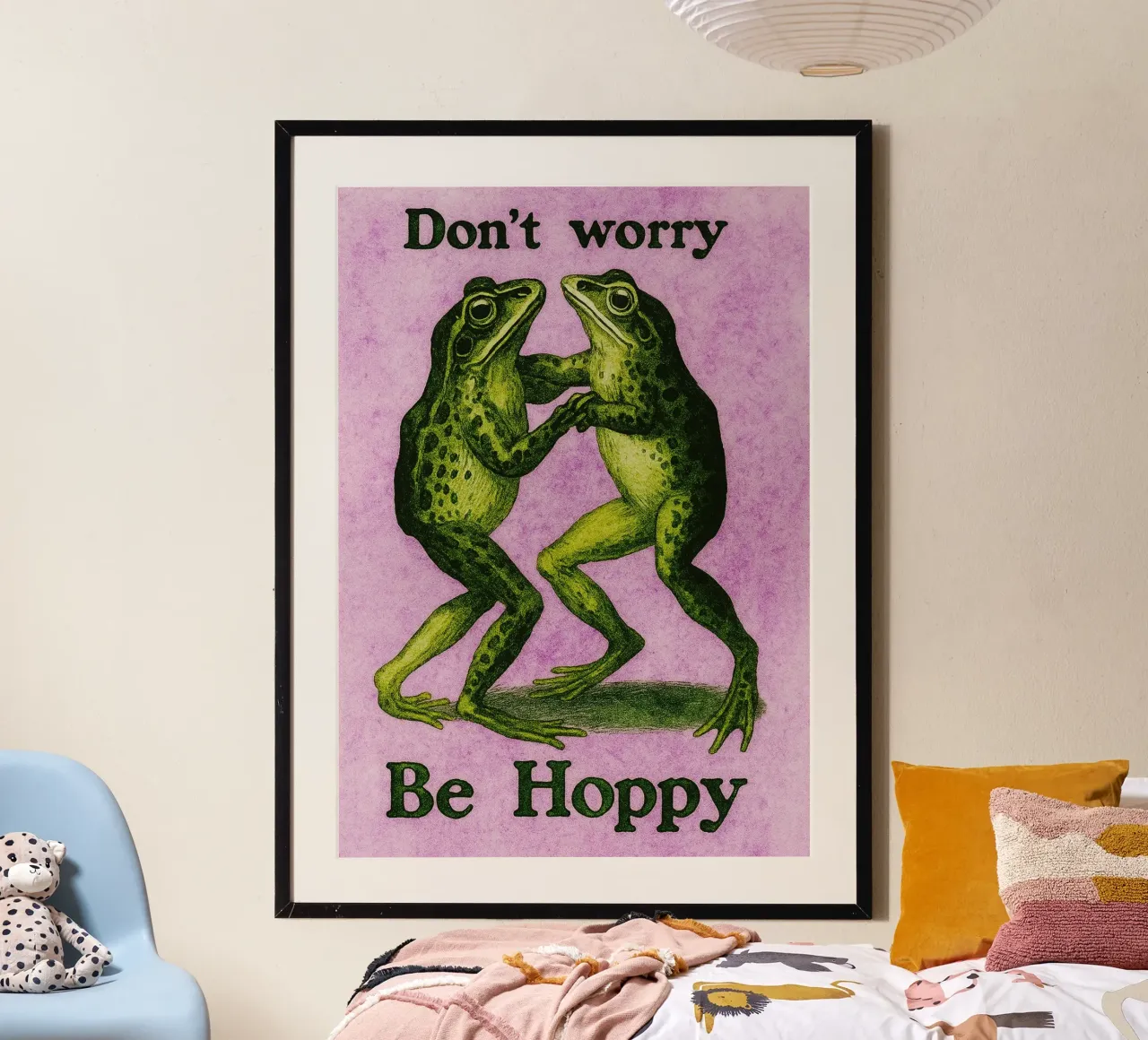 non preoccuparti, sii felice poster con telaio in plastica da mompunks