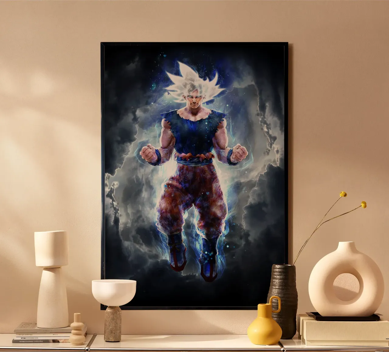 Maestro di Ultra Istinto Goku poster con telaio in legno da Junior Harrington