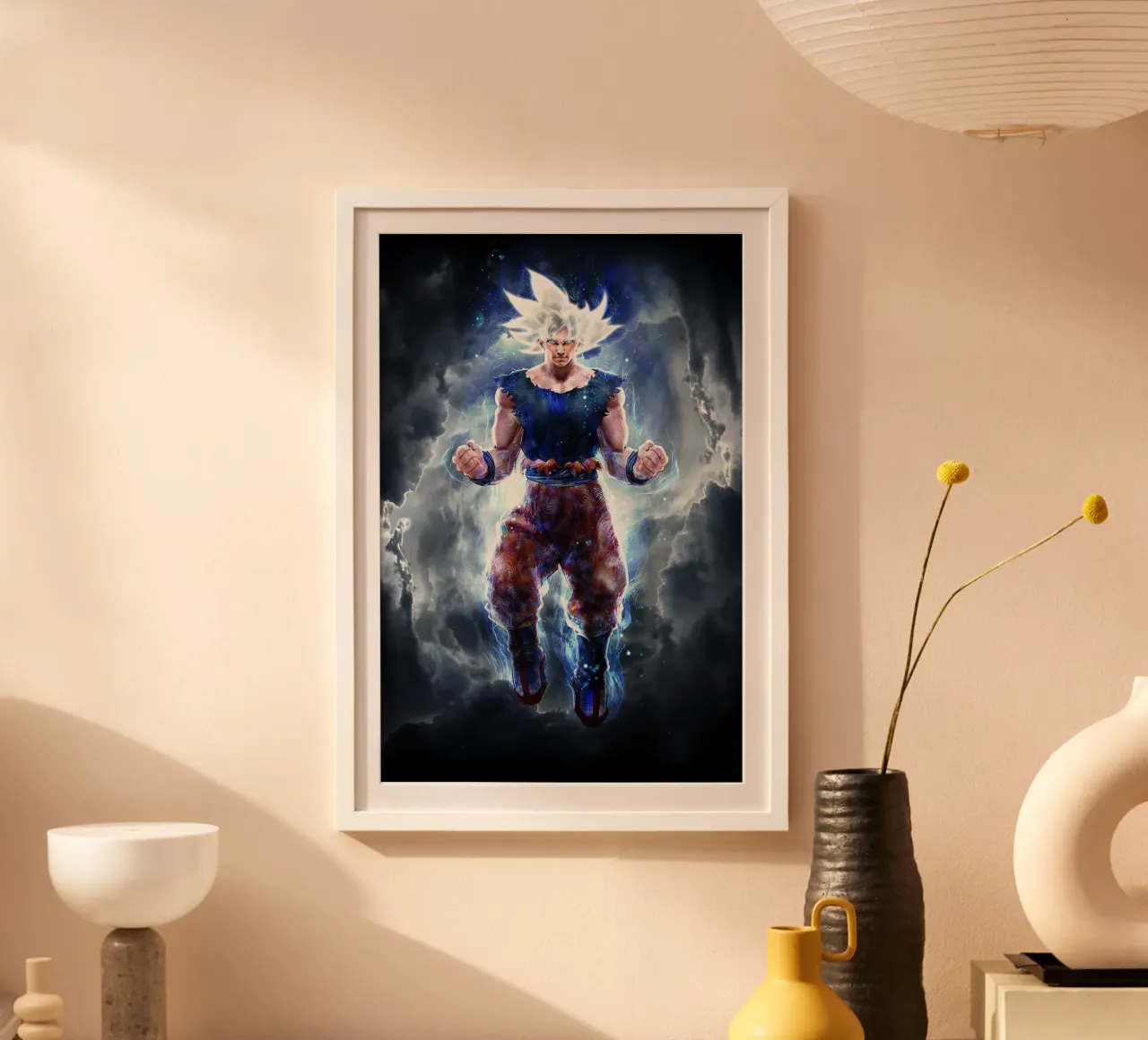 Maestro di Ultra Istinto Goku poster con telaio in legno da Junior Harrington