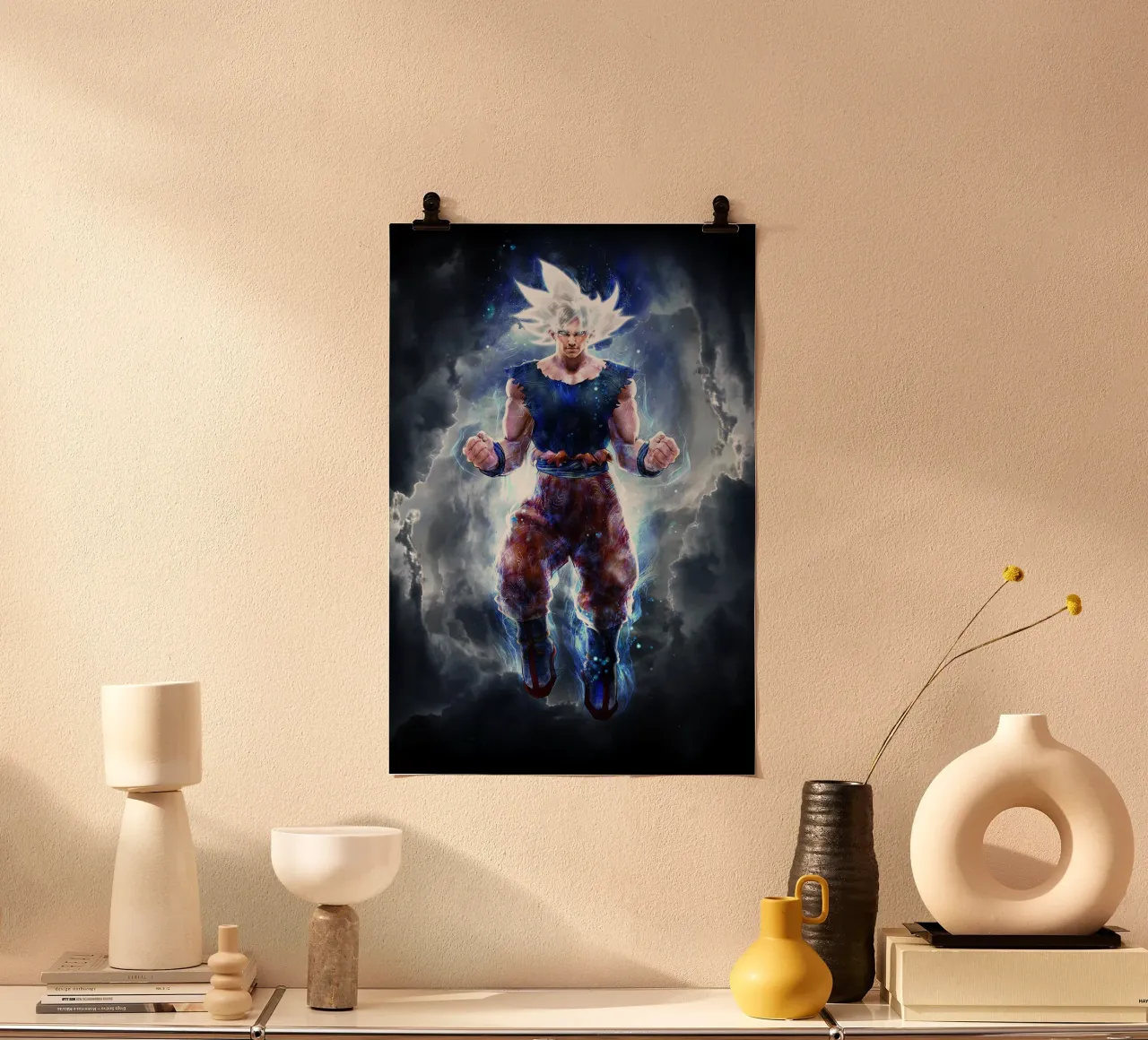 Maestro di Ultra Istinto Goku poster con telaio in legno da Junior Harrington