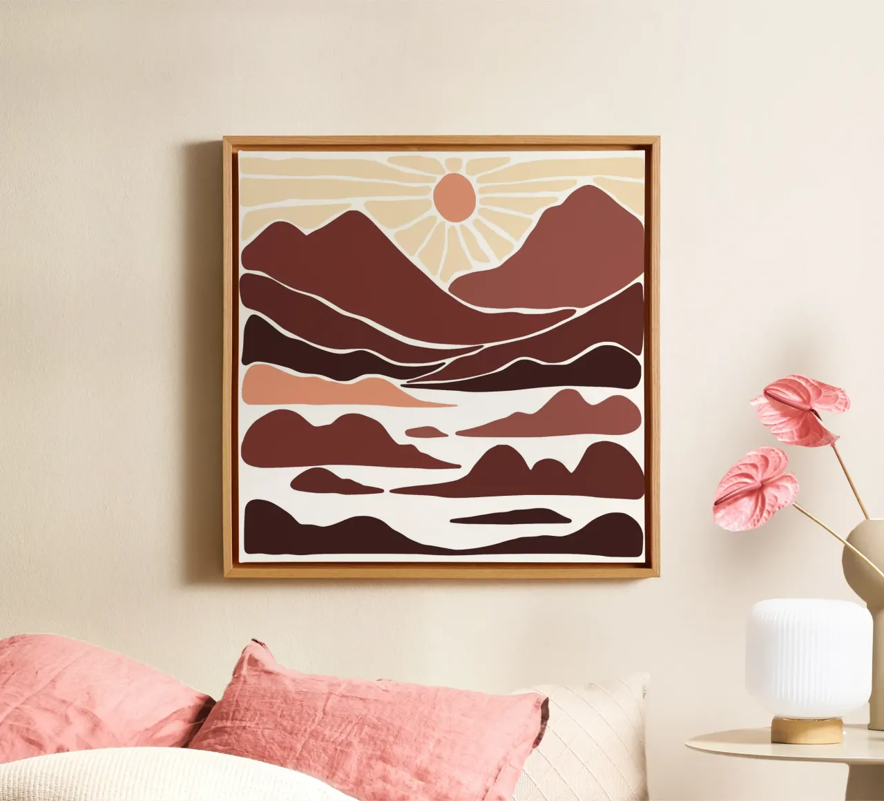 layer of mountain canvas with Floater frame by pastel color shape