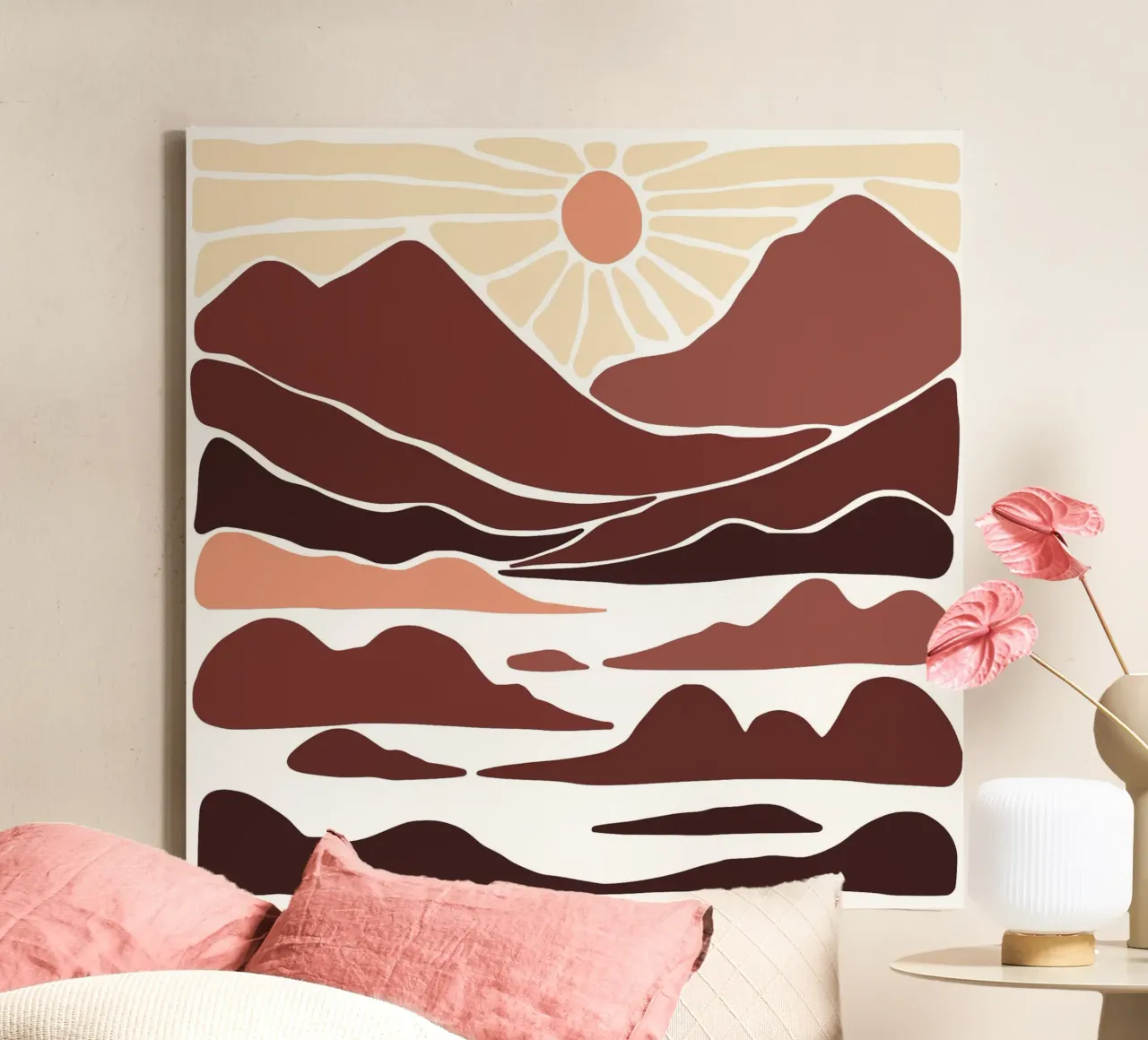 layer of mountain canvas with Floater frame by pastel color shape