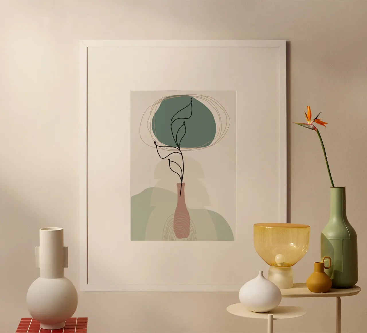 pastel vase simple poster con telaio in legno da pastel color shape