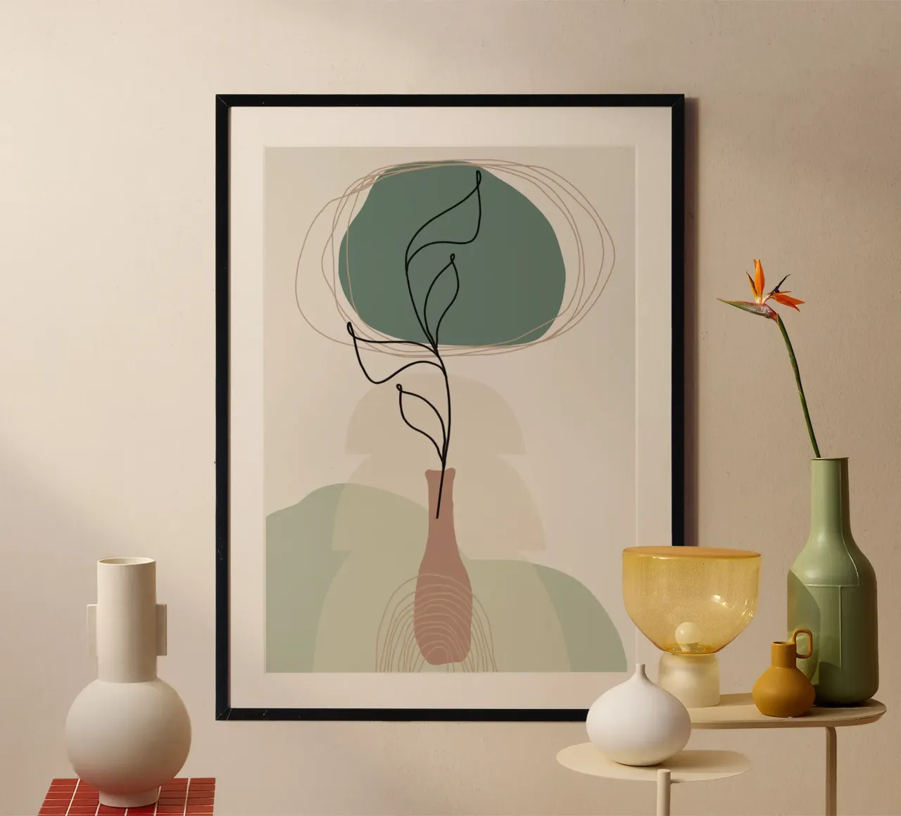 pastel vase simple poster con telaio in legno da pastel color shape