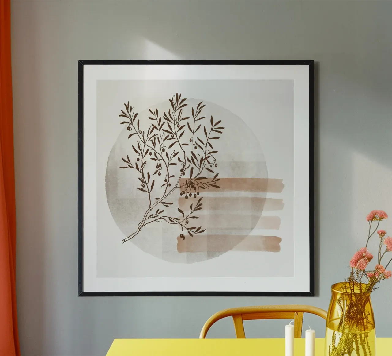 tree in the shadow poster con marco de madera de pastel color shape
