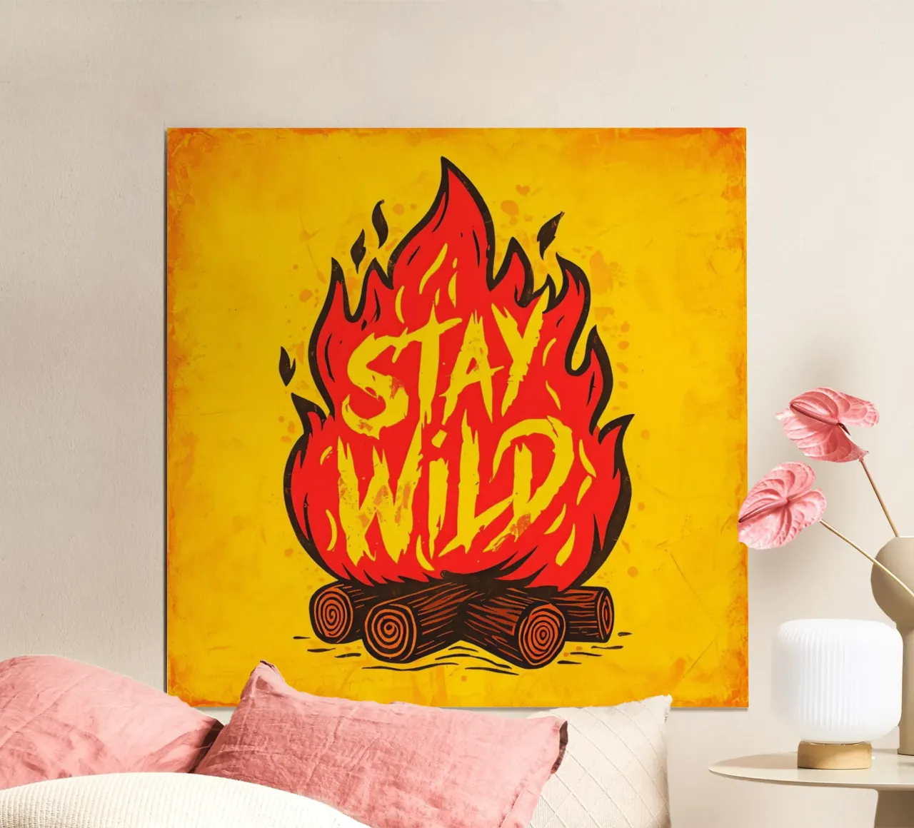 "Blijf Wild" Kampvuur: Rustiek avontuur en vrijheid poster met kunststof frame van inspirational quote
