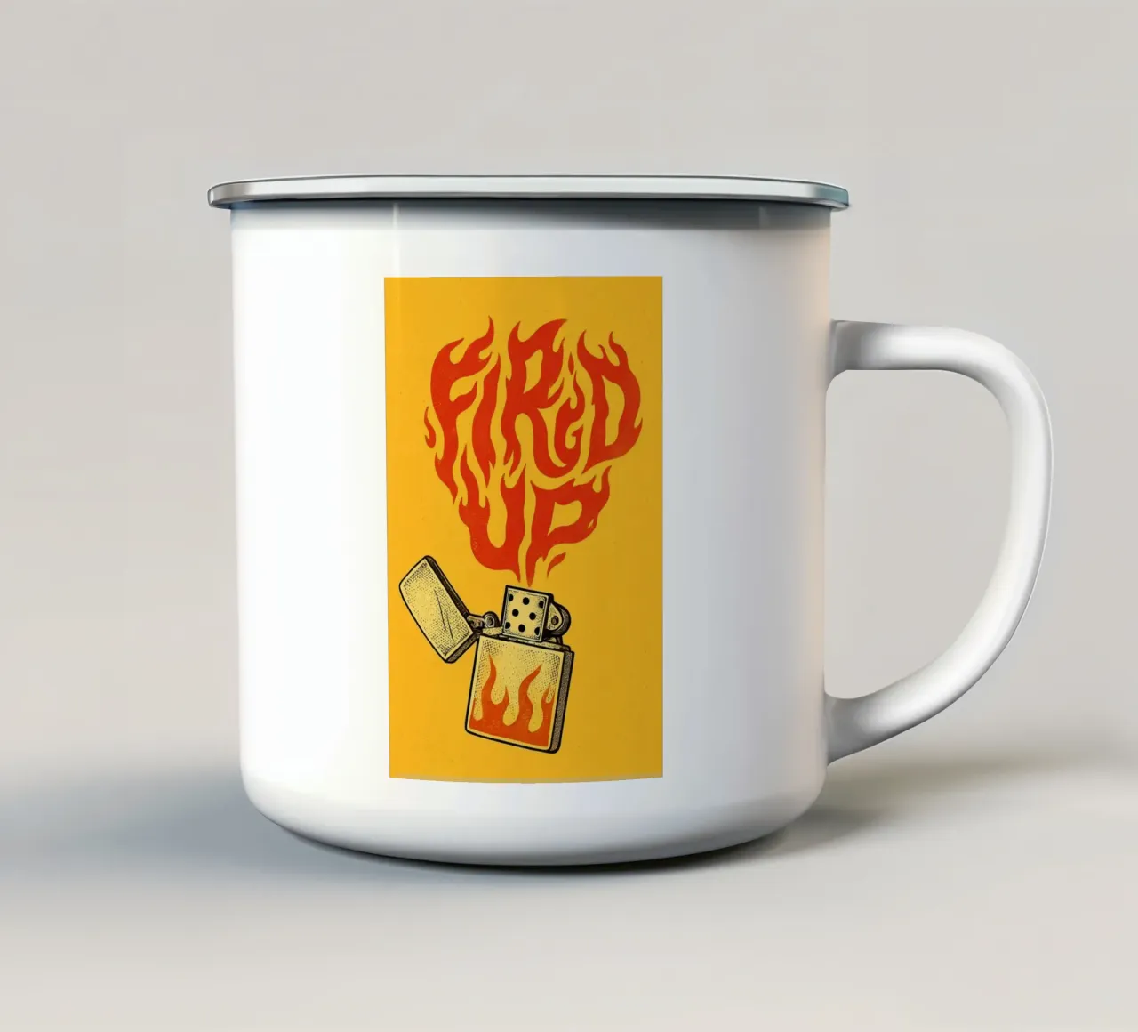 Accendi la tua passione: Illustrazione di un accendino "Fired Up" per il t tazza in smalto da inspirational quote