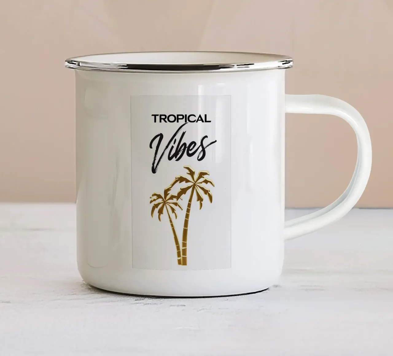 Gouden Palmbomen Kunstdruk - Handgetekend Cursief & Modern Lett emaille mok van inspirational quote