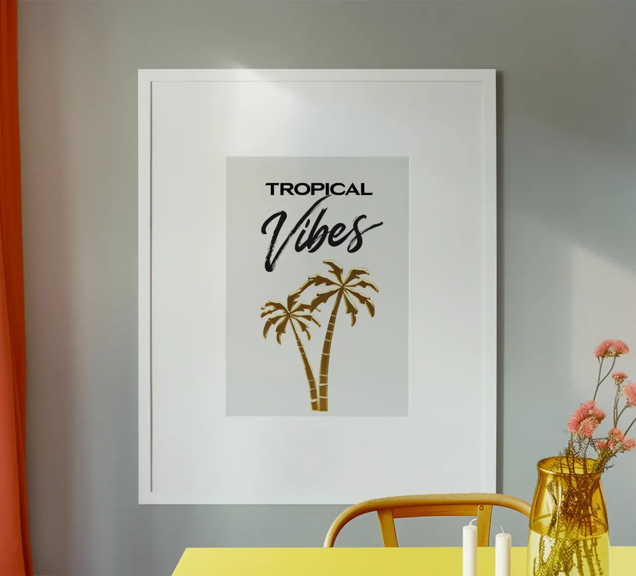 Impression d'art palmiers d'or - lettrage cursif et moderne dessiné à la main poster avec cadre en aluminium de inspirational quote
