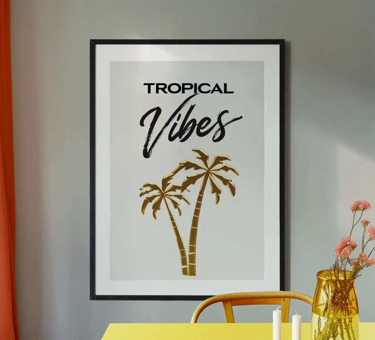 Impression d'art palmiers d'or - lettrage cursif et moderne dessiné à la main poster avec cadre en aluminium de inspirational quote