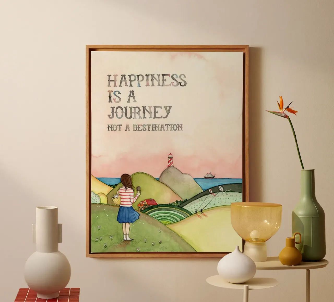 happines is a journey canvas with Floater frame by art quots shop