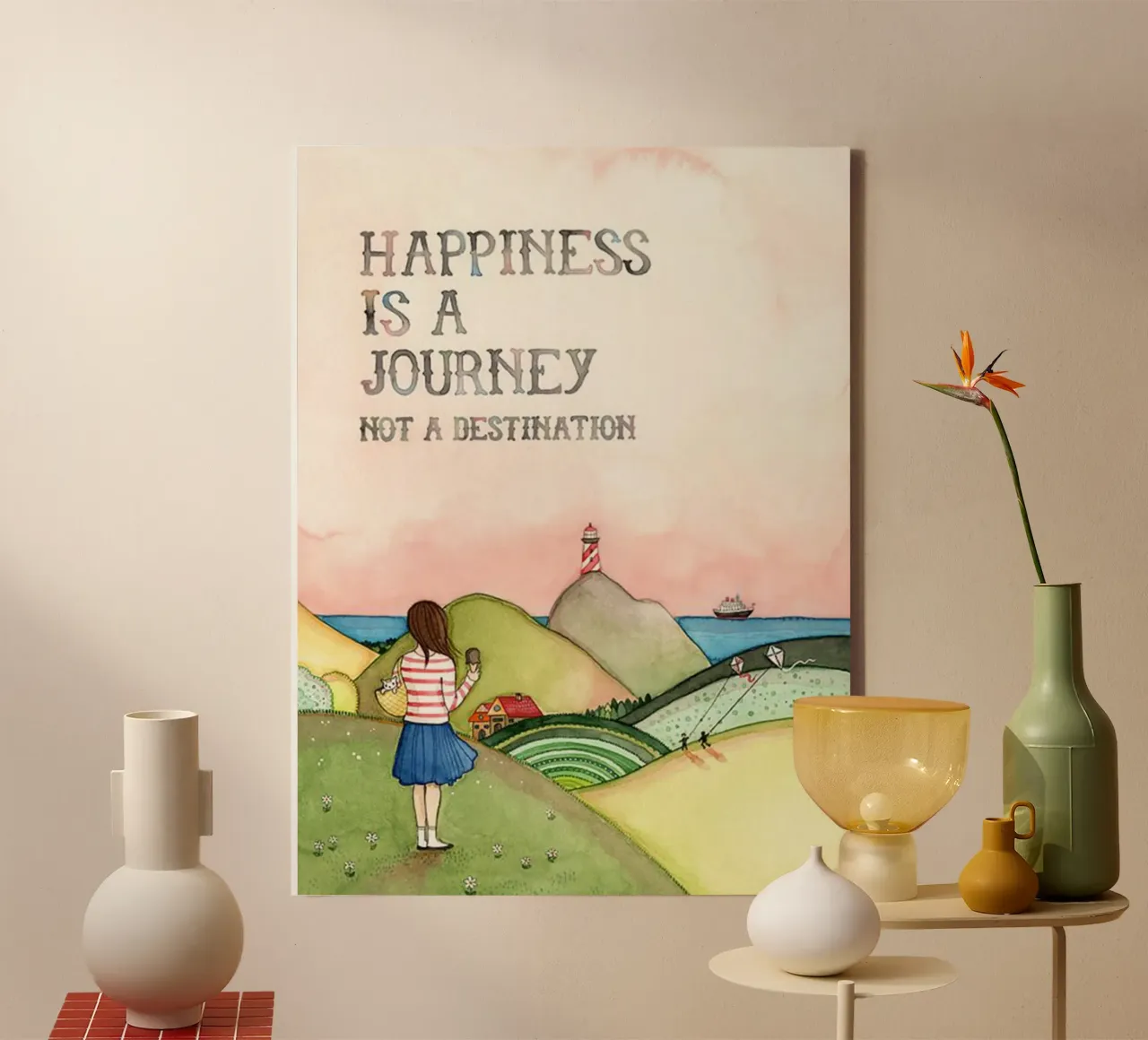 happines is a journey canvas with Floater frame by art quots shop