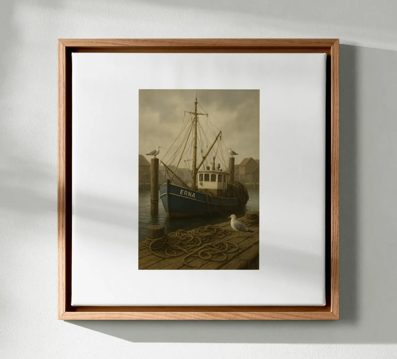 Vissersboot in de haven canvas met Baklijst van Fies&Fein
