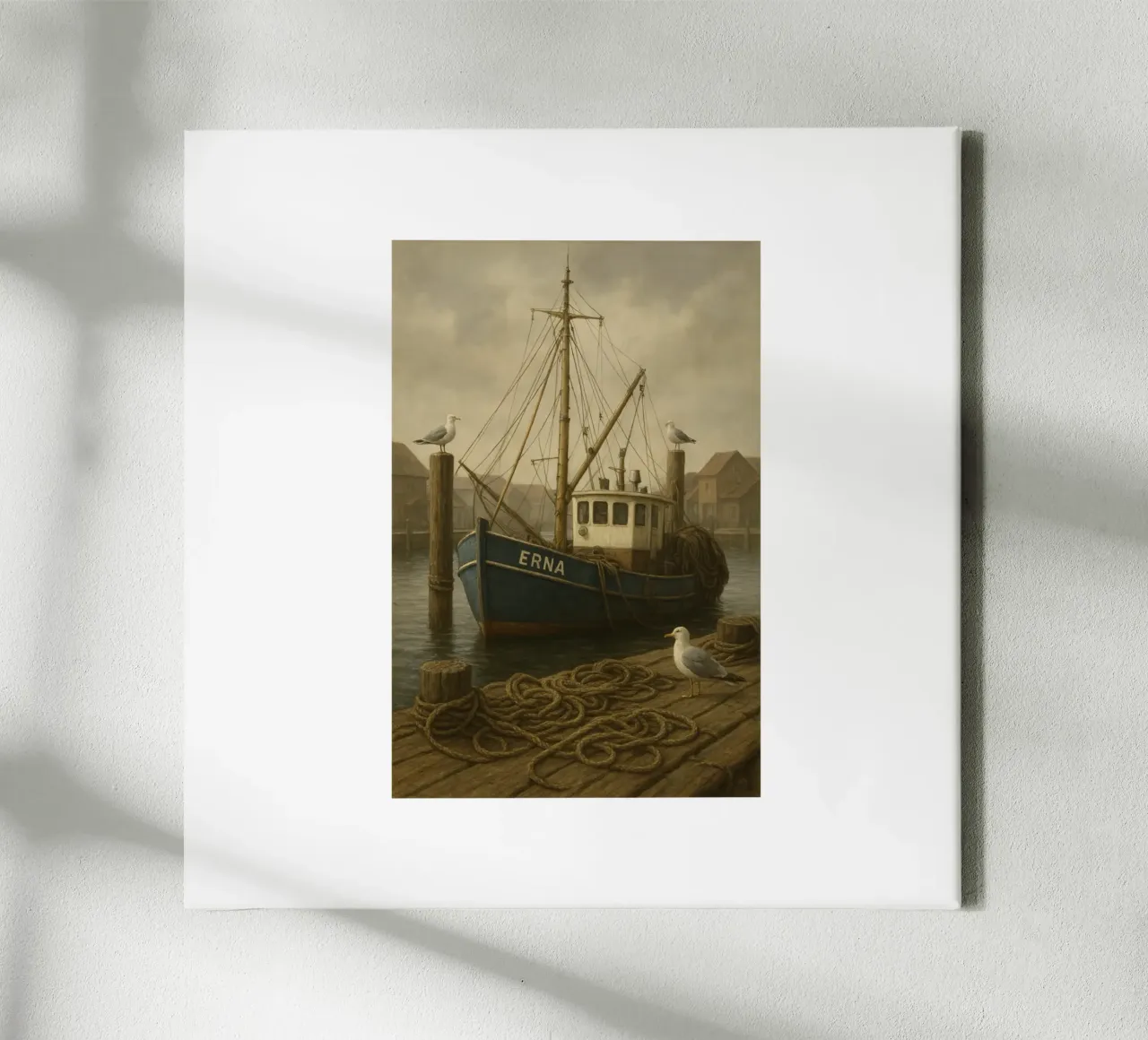 Vissersboot in de haven canvas met Baklijst van Fies&Fein