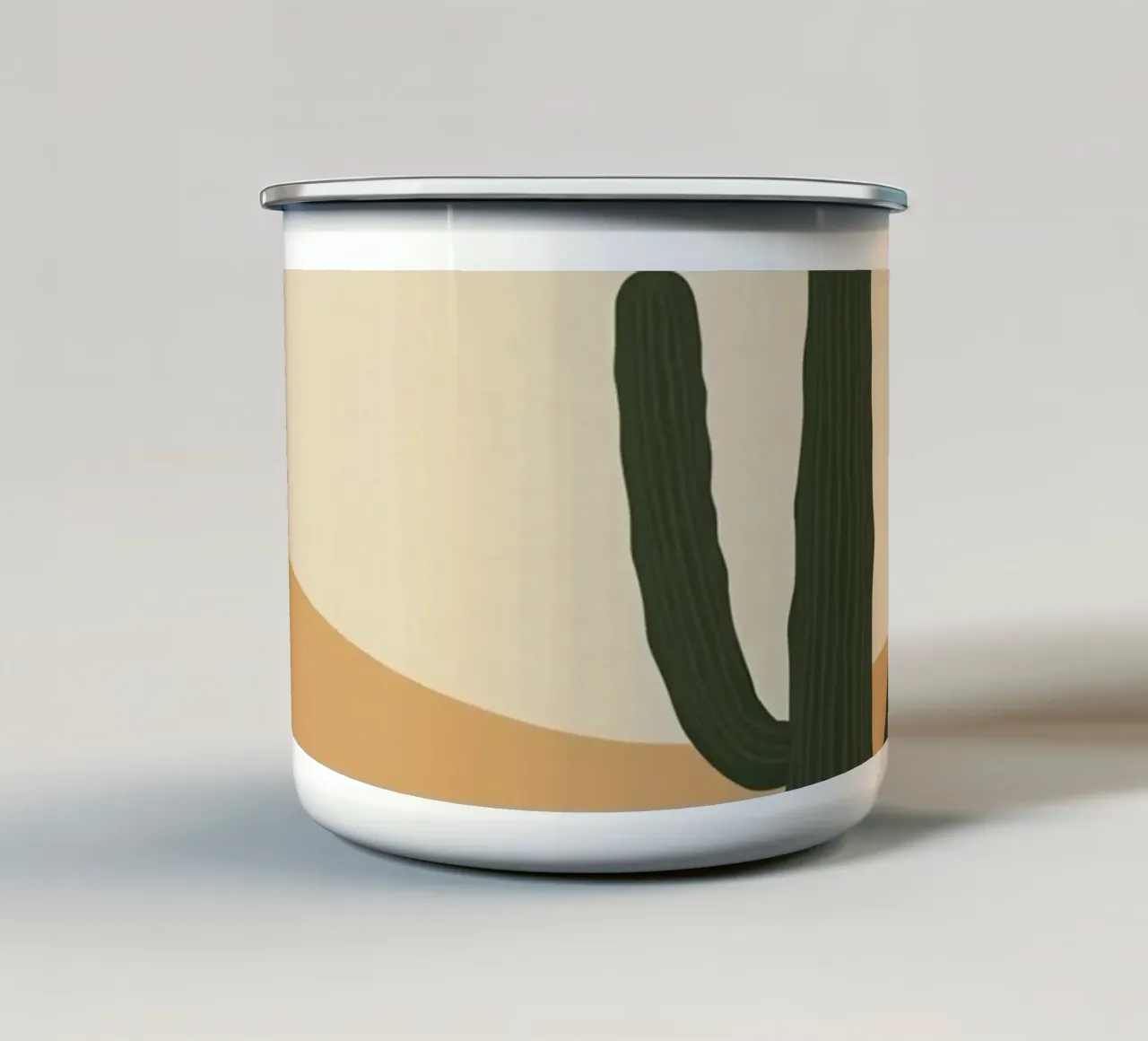 Paesaggio desertico con cactus Saguaro e illustrazione del sole tazza in smalto da DesignDoodle
