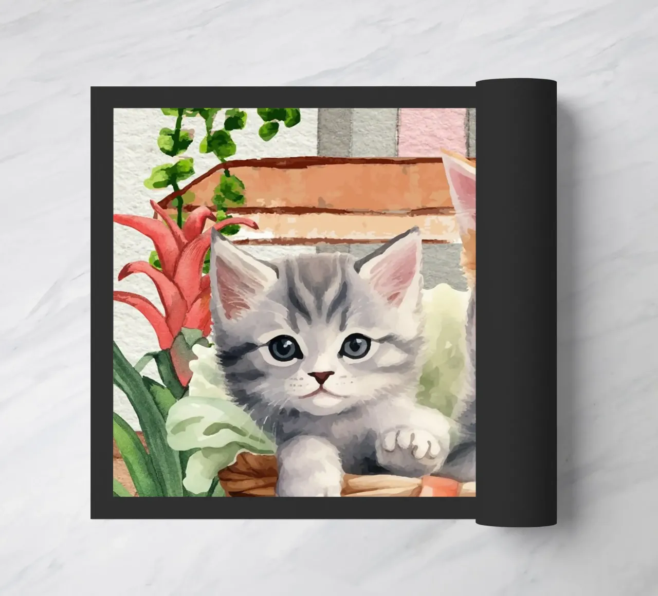 Gattini acquerellati in cesto con fiori zerbino da Berwies Artwork