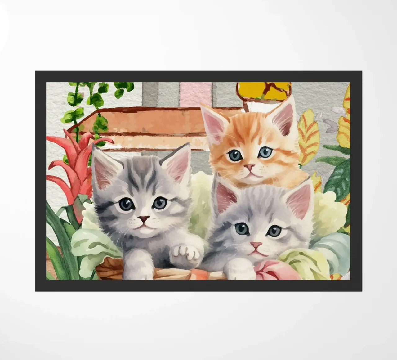 Gattini acquerellati in cesto con fiori zerbino da Berwies Artwork