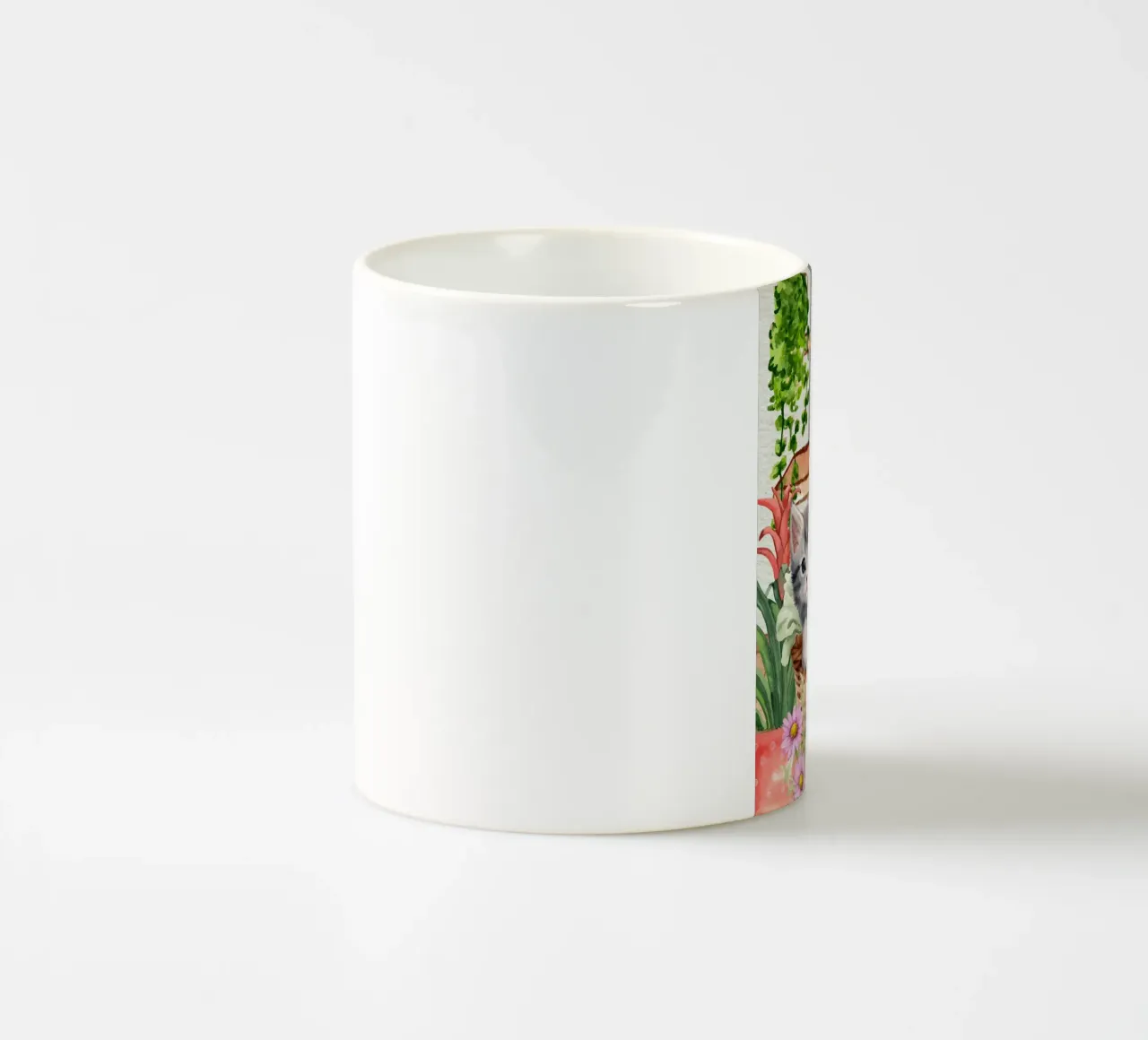Gattini acquerellati in cesto con fiori tazza in ceramica da Berwies Artwork
