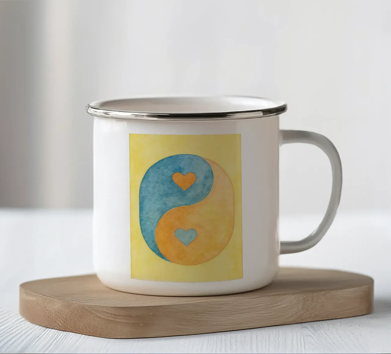 amore yin yang pittura colorata tazza in smalto da vickeyroads