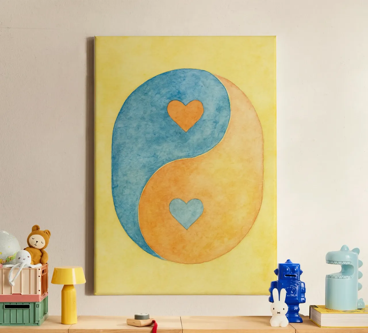 amore yin yang pittura colorata tela con Cornice a cassetta da vickeyroads