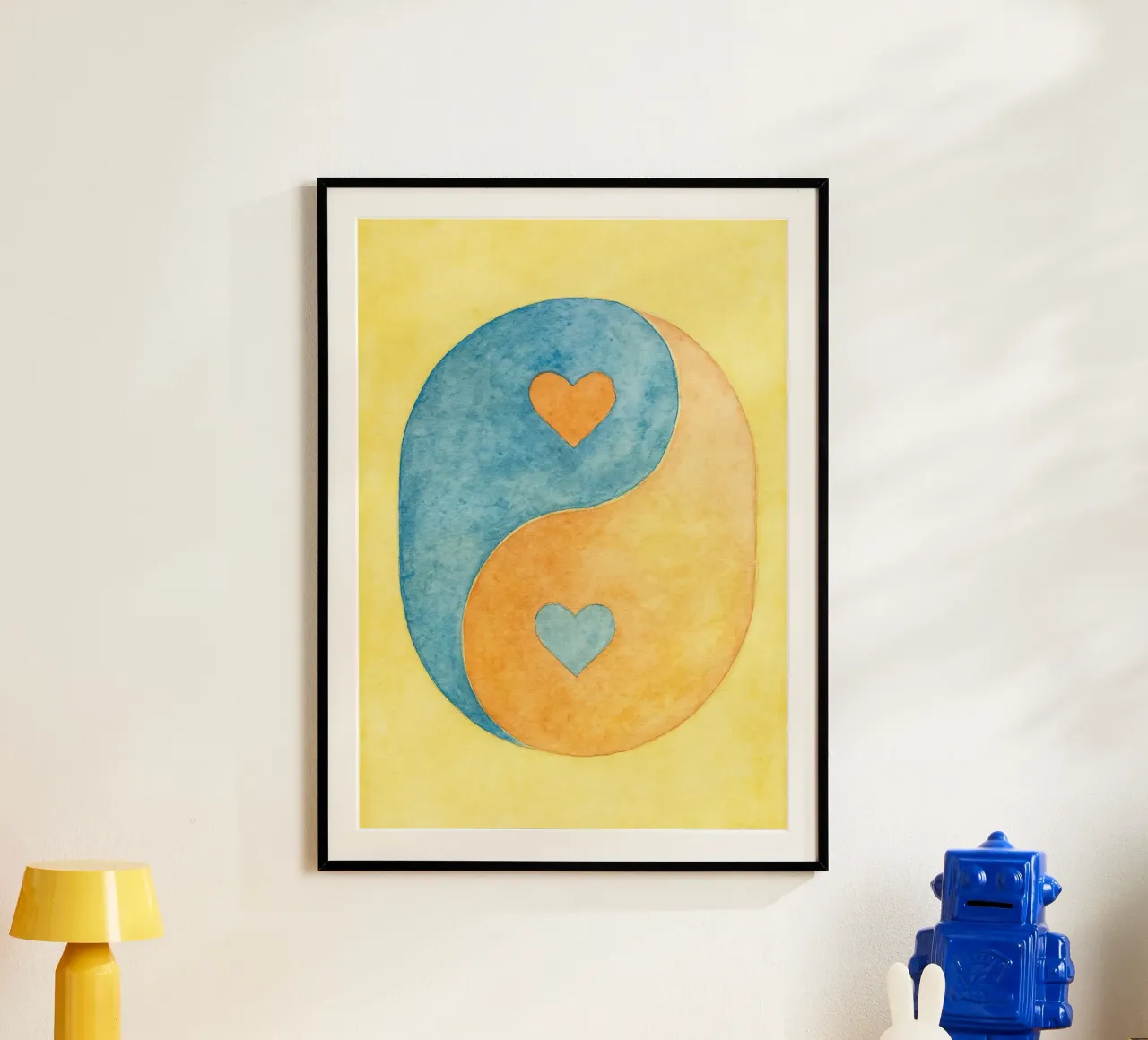 amore yin yang pittura colorata poster con telaio in legno da vickeyroads
