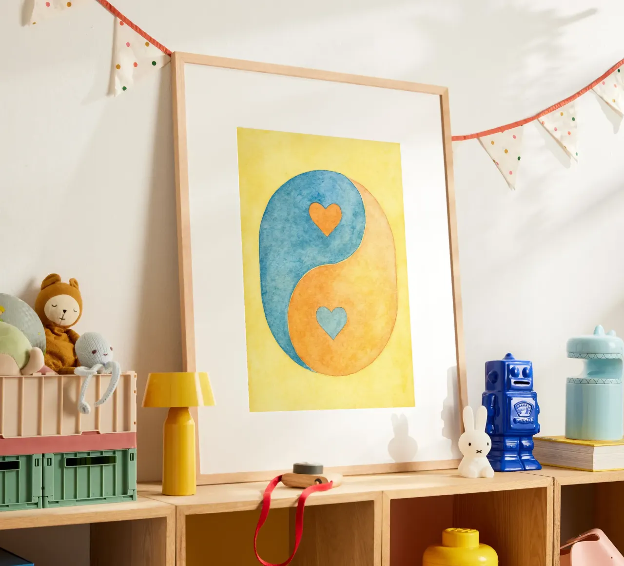 amore yin yang pittura colorata poster con telaio in legno da vickeyroads