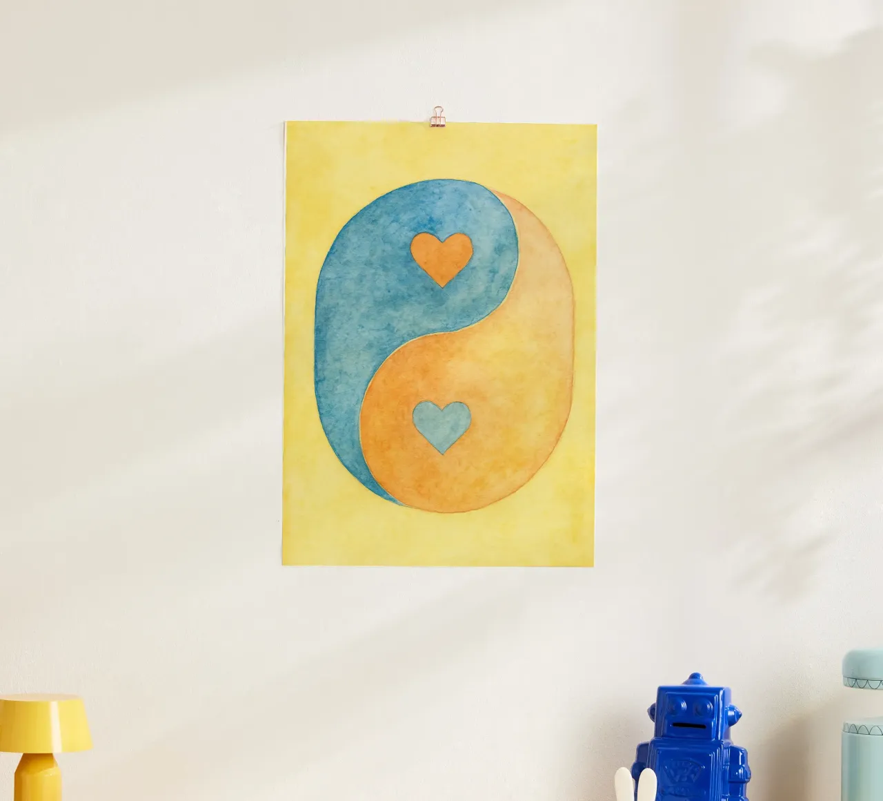 amore yin yang pittura colorata poster con telaio in legno da vickeyroads