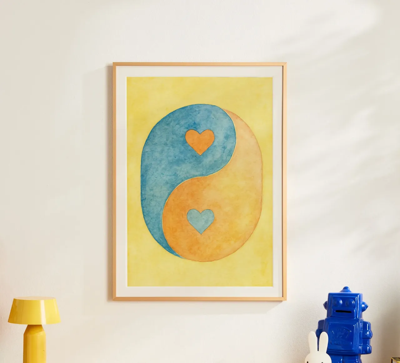 amore yin yang pittura colorata poster con telaio in legno da vickeyroads