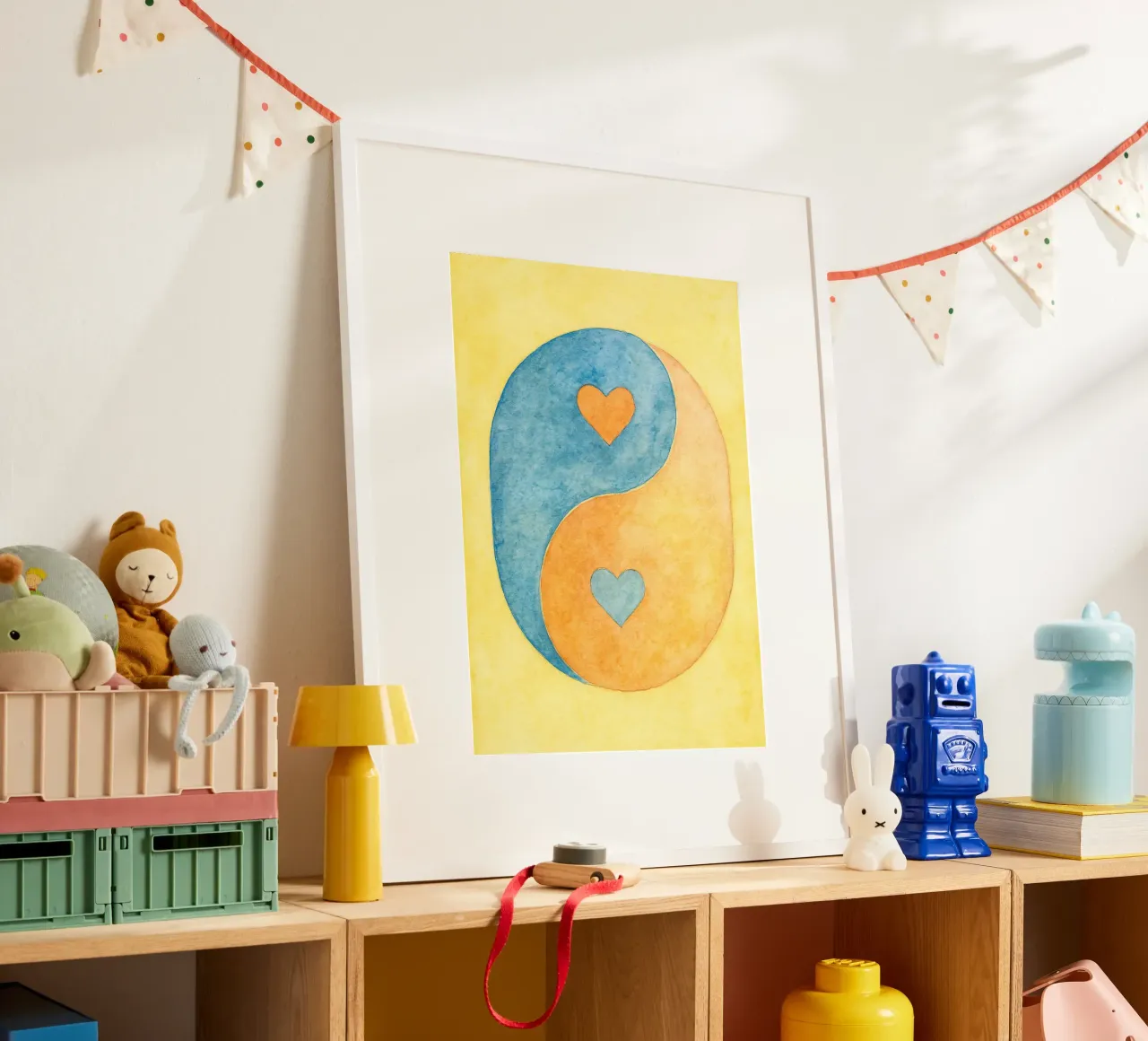 amore yin yang pittura colorata poster con telaio in legno da vickeyroads