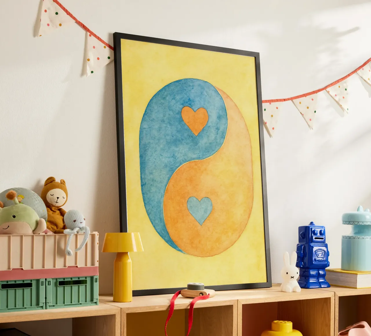 amore yin yang pittura colorata poster con telaio in legno da vickeyroads