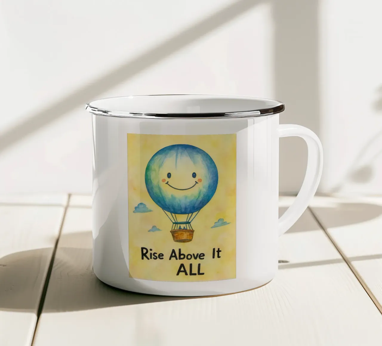 mongolfiera per elevarsi al di sopra di tutto tazza in smalto da mompunks
