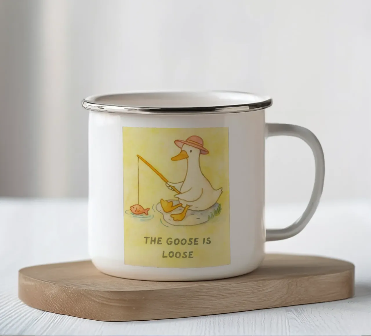 l'oca è libera tazza in smalto da mompunks