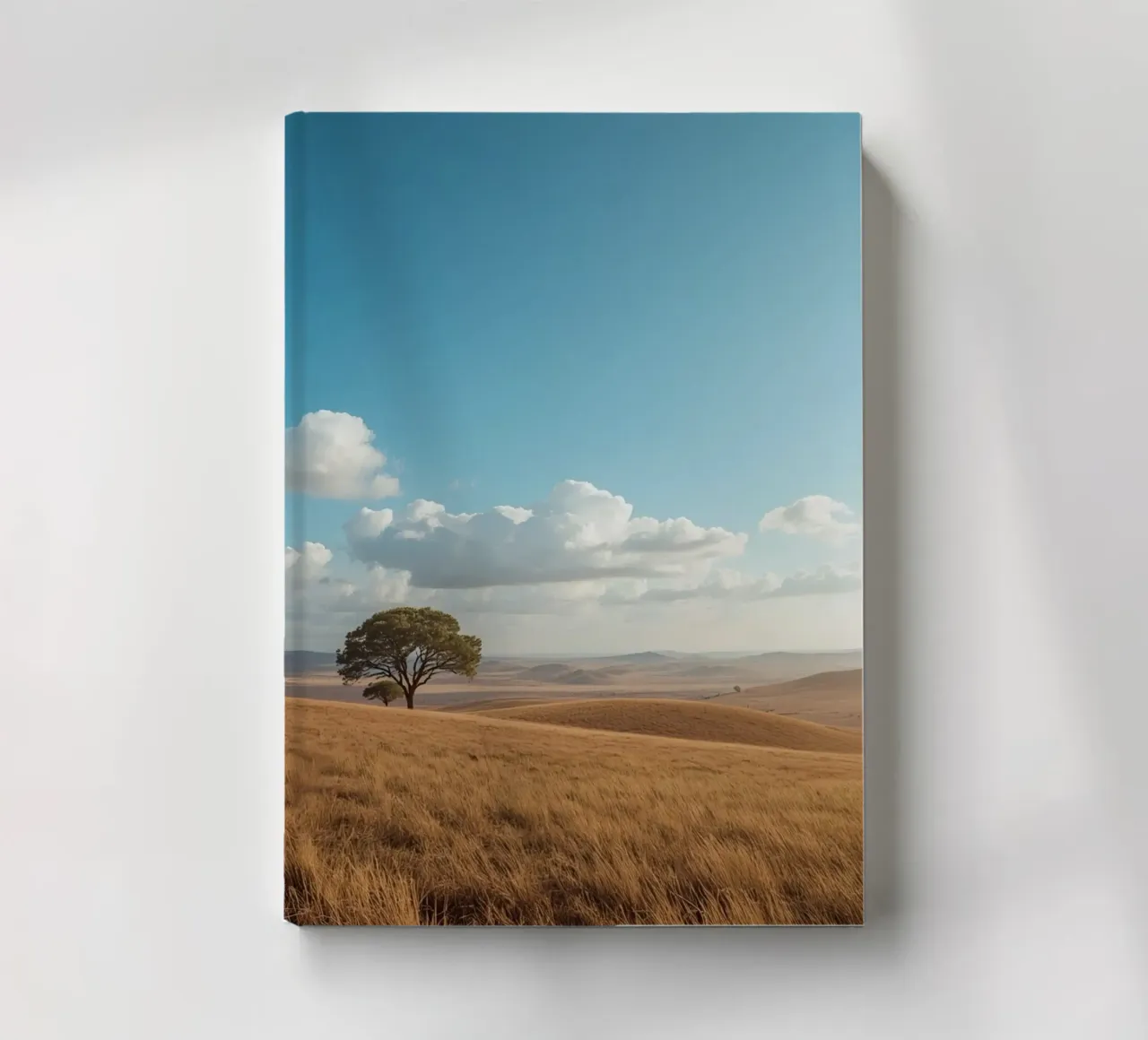 Grass Field with Tree under Cloudy Blue Sky notebook by DesignDoodle