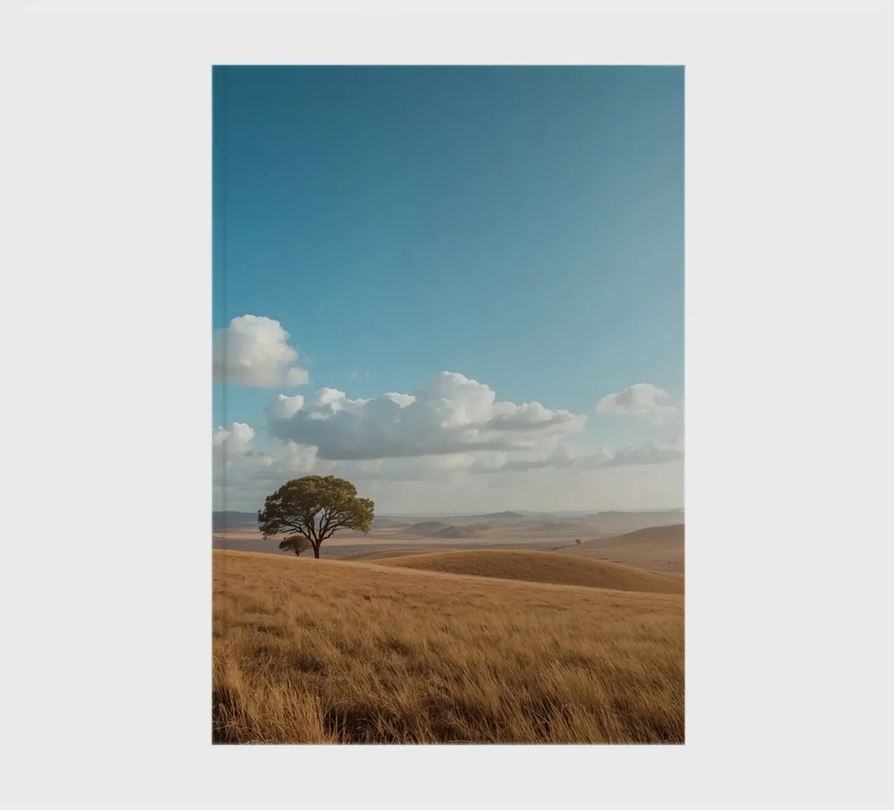 Grass Field with Tree under Cloudy Blue Sky notebook by DesignDoodle