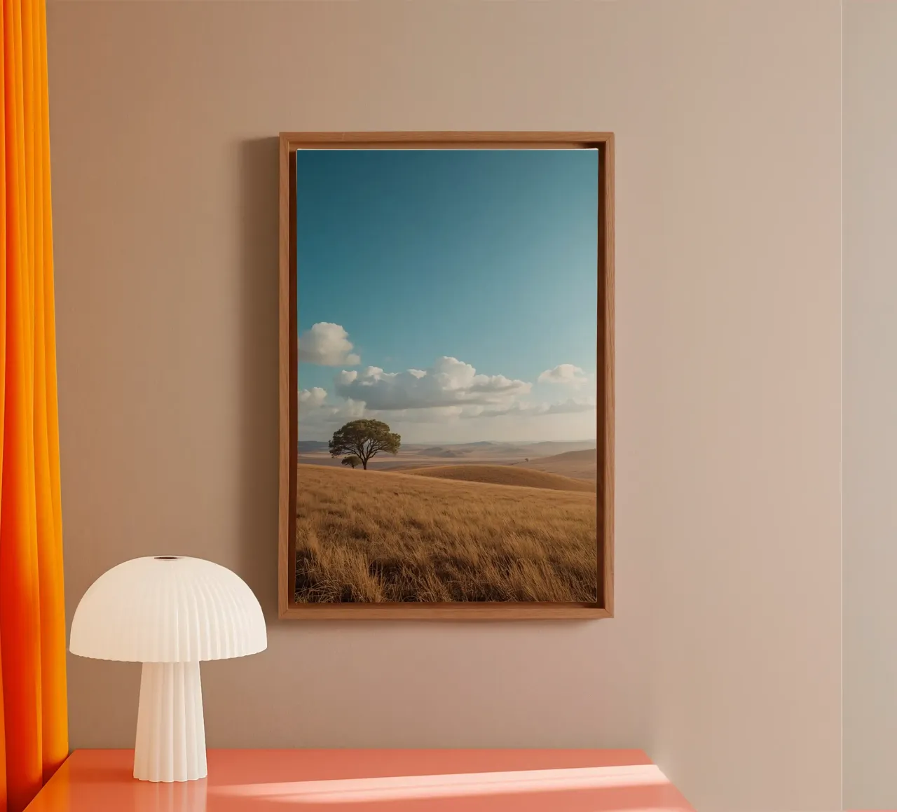 Grass Field with Tree under Cloudy Blue Sky canvas with Floater frame by DesignDoodle