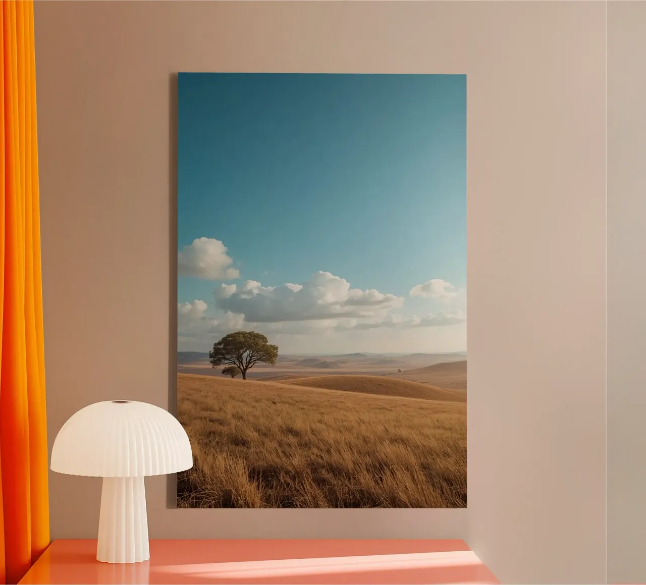 Grass Field with Tree under Cloudy Blue Sky canvas with Floater frame by DesignDoodle