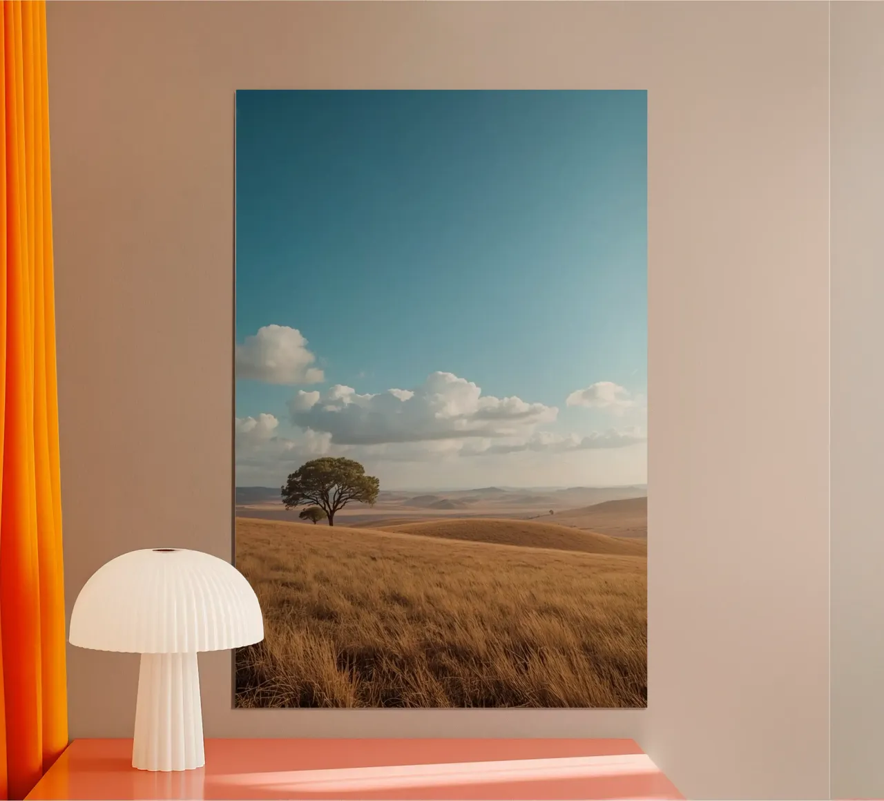 Grass Field with Tree under Cloudy Blue Sky poster by DesignDoodle