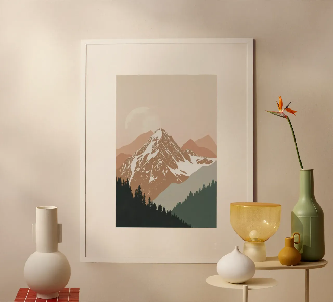 Mountain Landscape with Moon and Forest poster by DesignDoodle