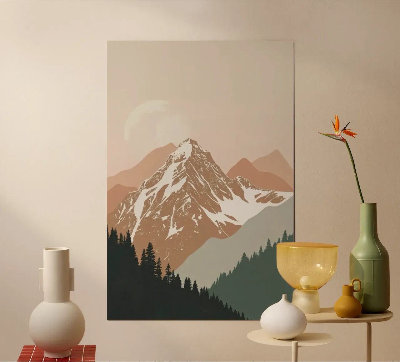 Mountain Landscape with Moon and Forest poster by DesignDoodle